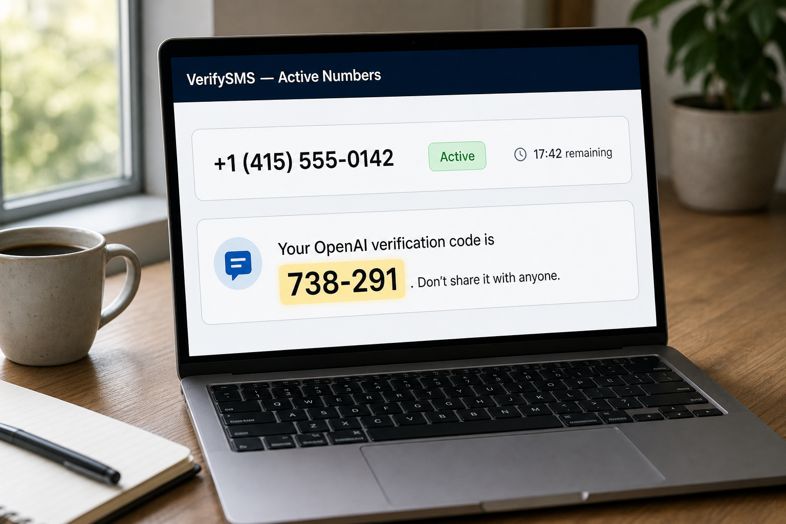 VerifySMS dashboard SMS verification code