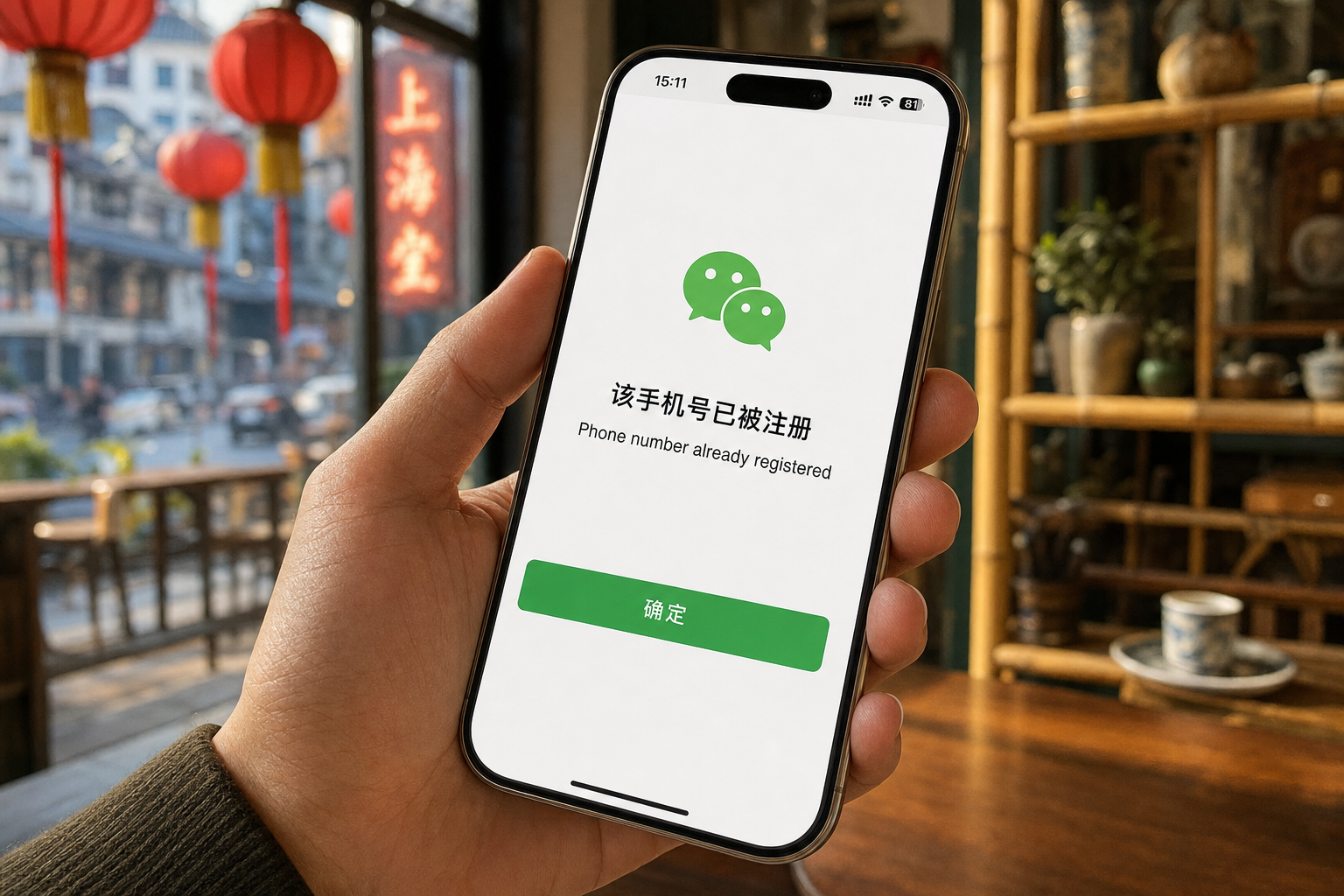 WeChat verification error Shanghai cafe bilingual